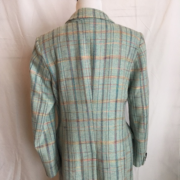 Jaeger wool blend plaid coat US12 blue aqua button - Picture 7 of 8